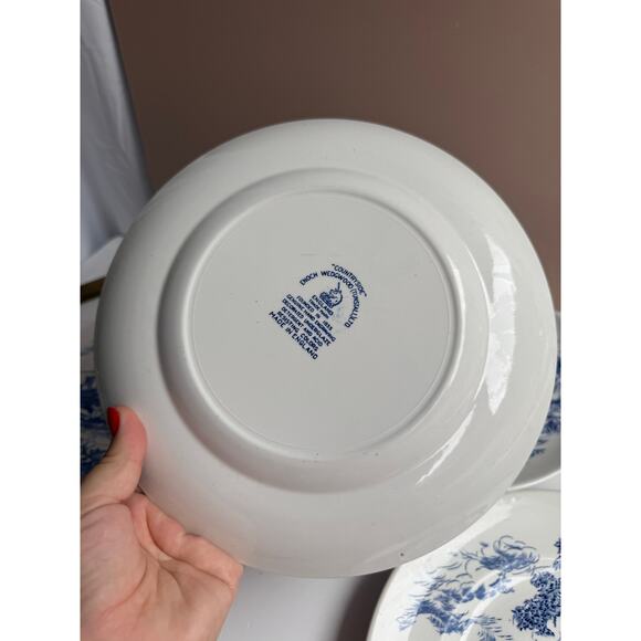 Vintage Wedgwood Dinner Plates Set of 4 Blue Transferware "Countryside" Pattern - Picture 7 of 9